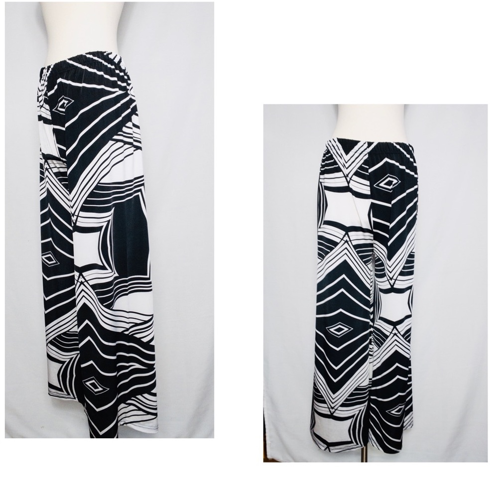 Women’s Palazzo Pants Black White Geometric Medium